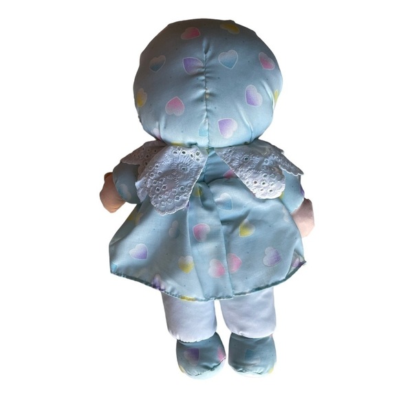 Vintage Jesvi Plush Baby Doll plastic face Blonde Hair Blue Outfit Rare Toy - Picture 2 of 7